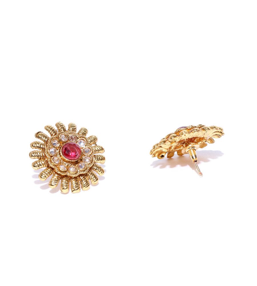 YouBella Pink Gold-Plated Textured Circular Oversized Studs